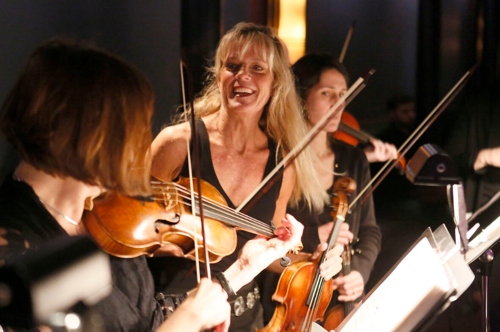 Jeri-Lou Zike, Haymarket's concertmaster and orchestra manager.