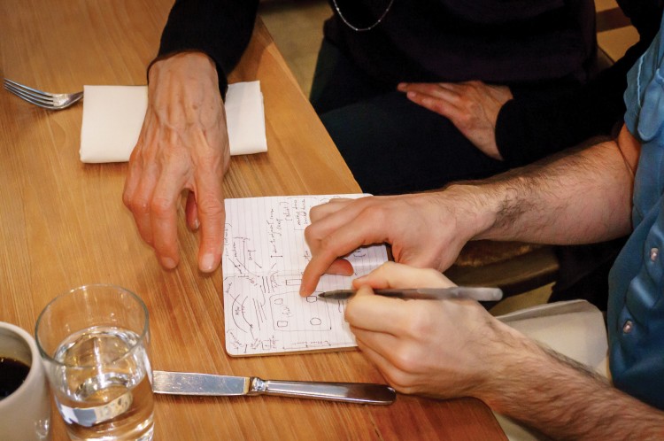 Choreographer Christopher Williams sketches out the staging for the second half of Piffaro’s Don Quixote program.