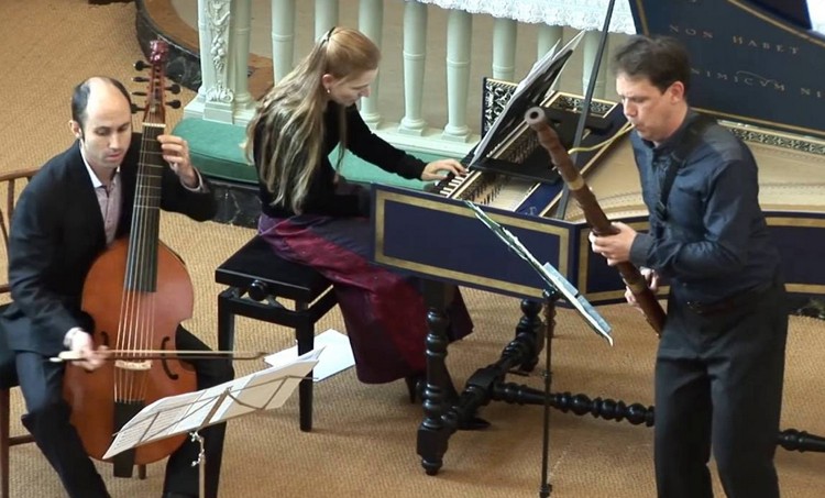 Viola da gamba player Robert Smith, harpsichordist Kathryn Cok and bassoonist Wouter Verschuren in concert.