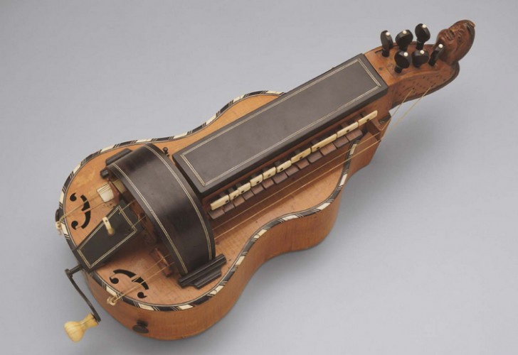 An early 19th-century French hurdy-gurdy in the collection at the Museum of Fine Arts in Boston.