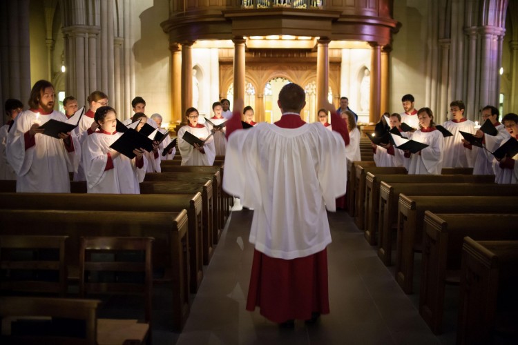 The Duke Vespers Ensemble performs in Duke University's Chapel. 