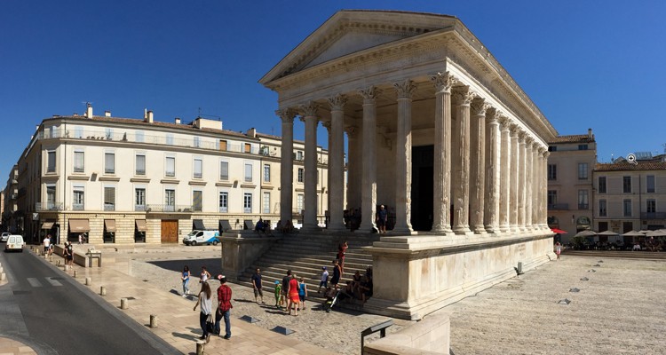 The ancient Roman temple known as the Maison Carrée in Nîmes, France. 