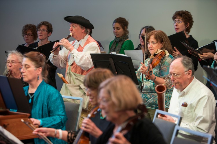 From the grand finale of the 10th Guild Festival at which instrumentalists and singers collaborated in Purcell’s “Come Ye Sons of Art”.  