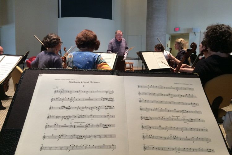 The view form oboist Debra Nagy's desk with Handel and Haydn Society. 