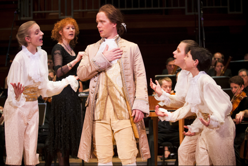 Jeannette Sorrell, second from left, leading a semi-staged production of 'The Magic Flute' in 2012, with Ross Hauck, center, as Tamino. (Photo by Steve Mastroianni)