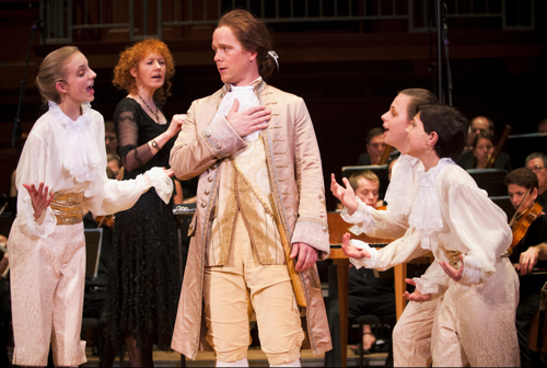 Jeannette Sorrell, second from left, leading a semi-staged production of 'The Magic Flute' in 2012, with Ross Hauck, center, as Tamino. (Photo by Steve Mastroianni) 