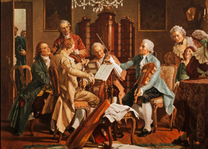 'Haydn Playing,' a painting from the 18th century in the Staats Museum Vienna. 