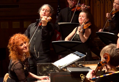 Sorrell leading Apollo's Fire from the harpsichord. 