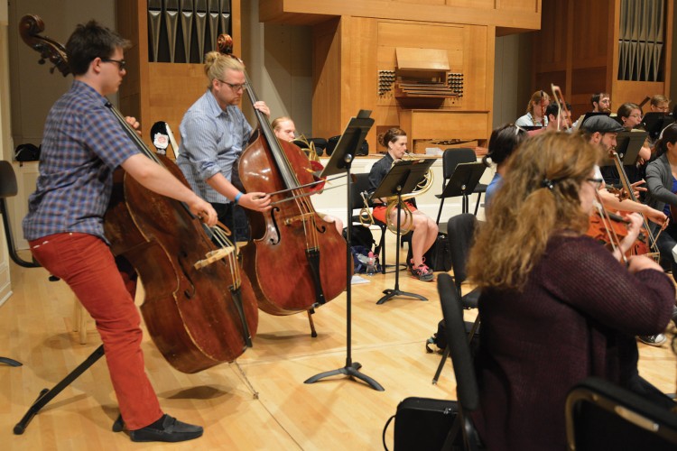 Bass players Samuel Suggs and Andrew Goodlett in 2015. Photo by Patty Jeness