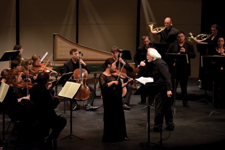 Masaaki Suzuki, music director of Bach Collegium Japan, conducts at the 2015 Berwick Academy.  Photo by Jonathan Lange