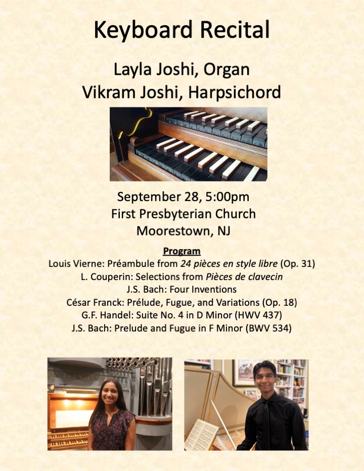 Harpsichord and Organ Recital, Moorestown, NJ